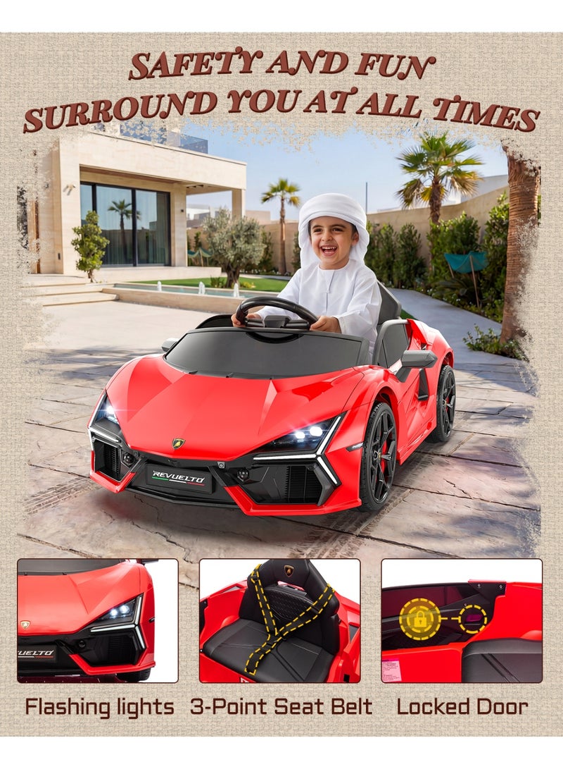 First Ride On 12V Child Ride on Car for Kids, Licensed Lamborghini Revuelto Ride on Toy, Remote Control Electric Car, with 3 Point Safety Belt, LED Lights, Bluetooth (Red) - Image 4